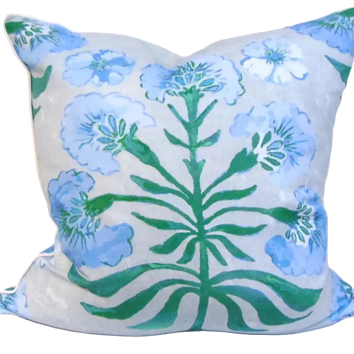 Poppy Love Pillow, Blue & Gray