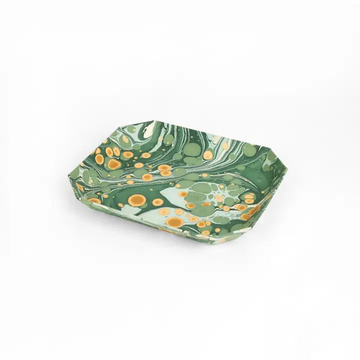 Sasser Octagon Trays, Green Gold Splatter, Set of 2