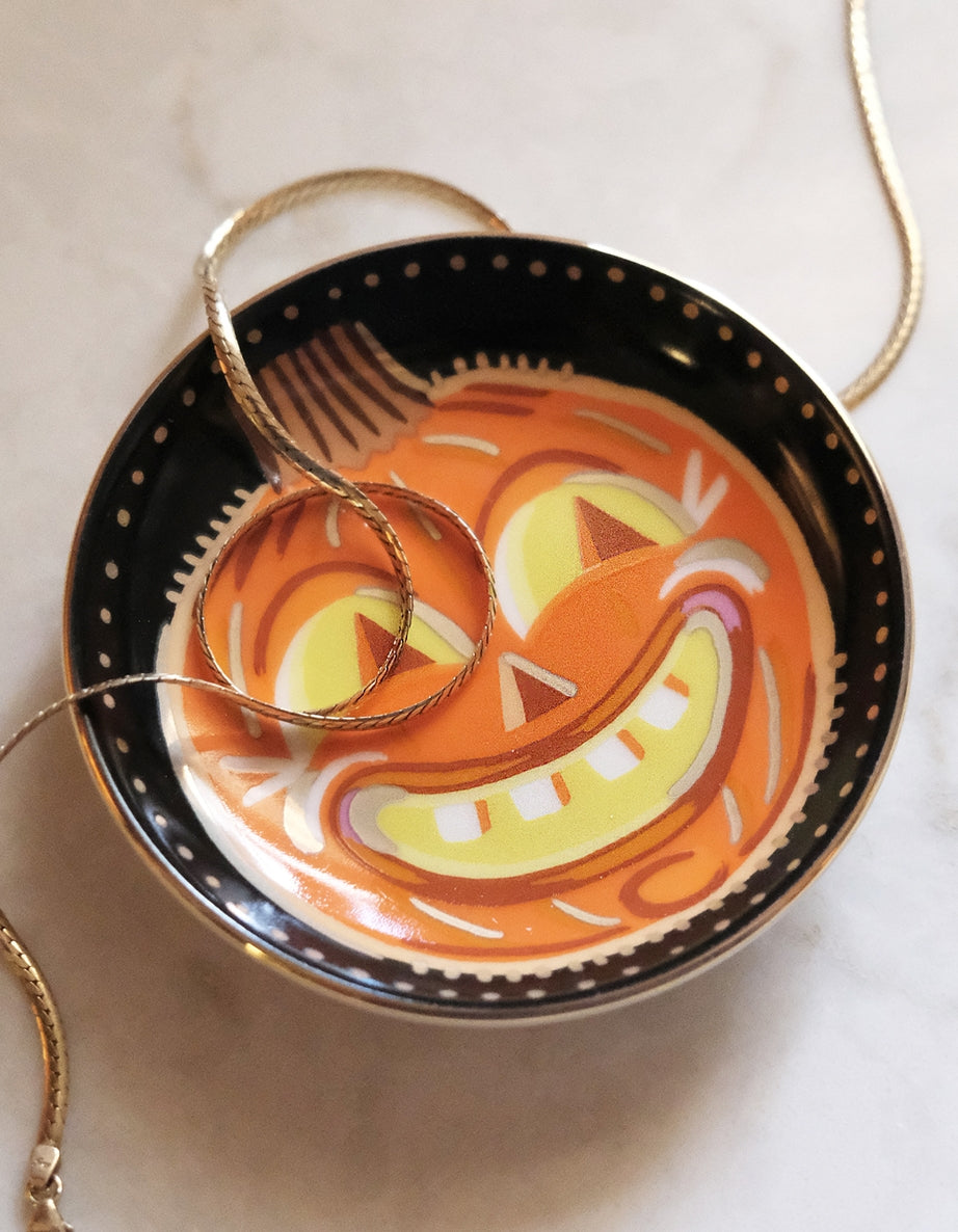 Halloween Jack-O-Lantern Porcelain Trinket Dish
