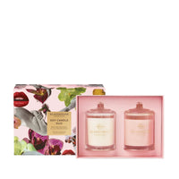 Glasshouse soy candle duo set with floral design on packaging