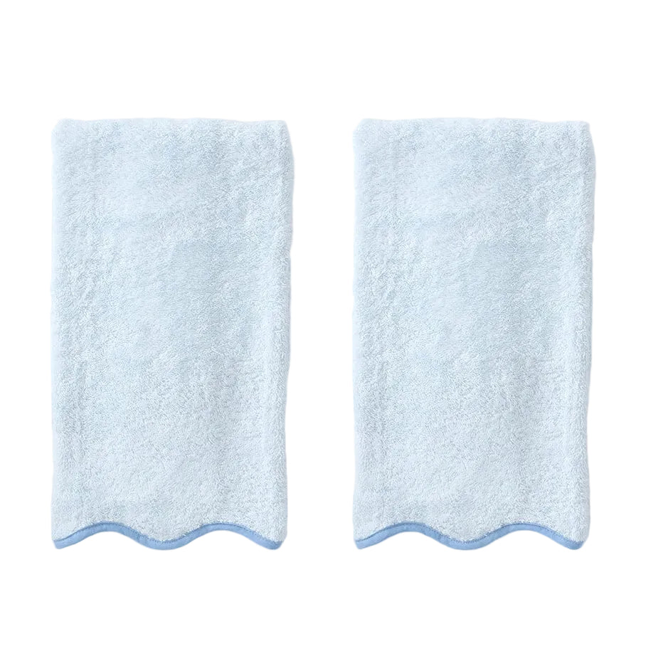 Weezie Scallop Hand Towels Pair, French Blue on Light Blue