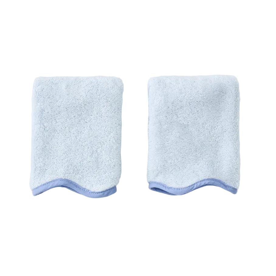 Weezie Scallop Washcloths Pair, French Blue on Light Blue