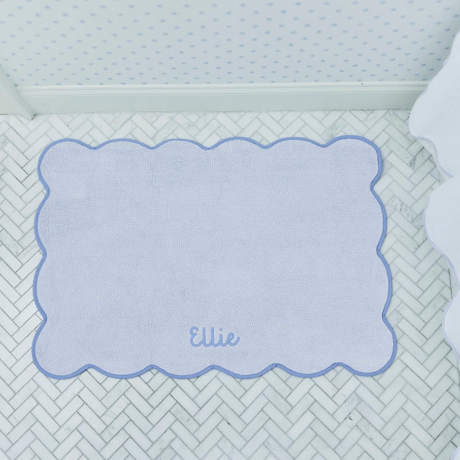 Weezie Scallop Bath Mat, French Blue on Light Blue