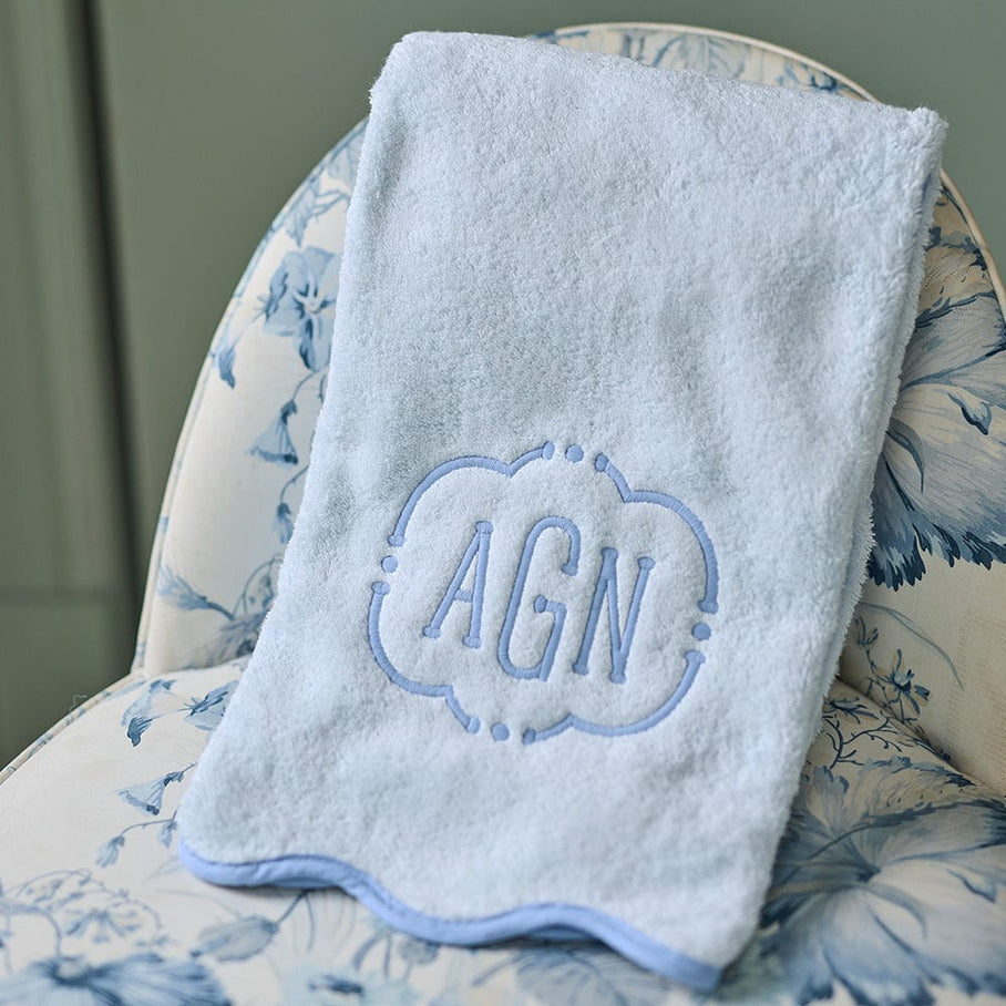 Weezie Scallop Bath Towel, French Blue on Light Blue