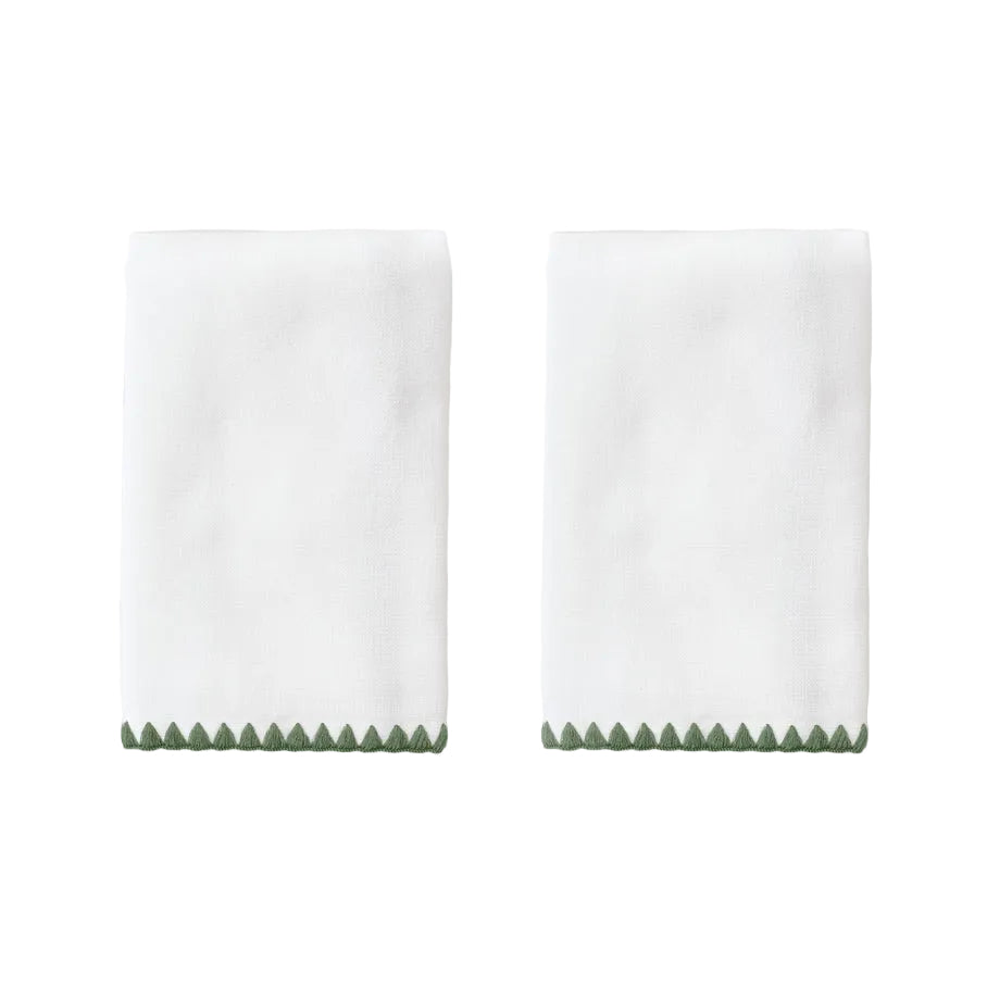 Weezie Stitched Edge Powder Bath Towels Pair, Green on White