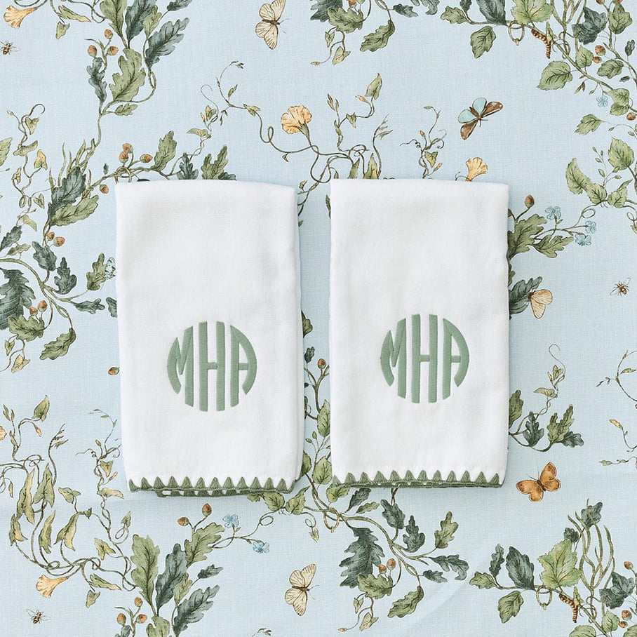 Weezie Stitched Edge Powder Bath Towels Pair, Green on White