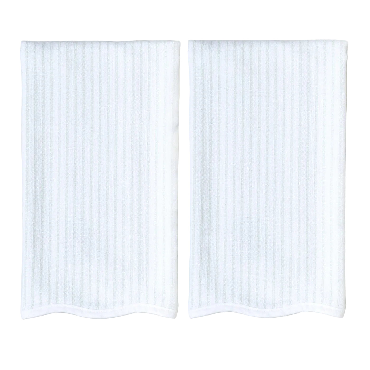 Weezie Scalloped Kitchen Towels Pair, Green Pinstripe