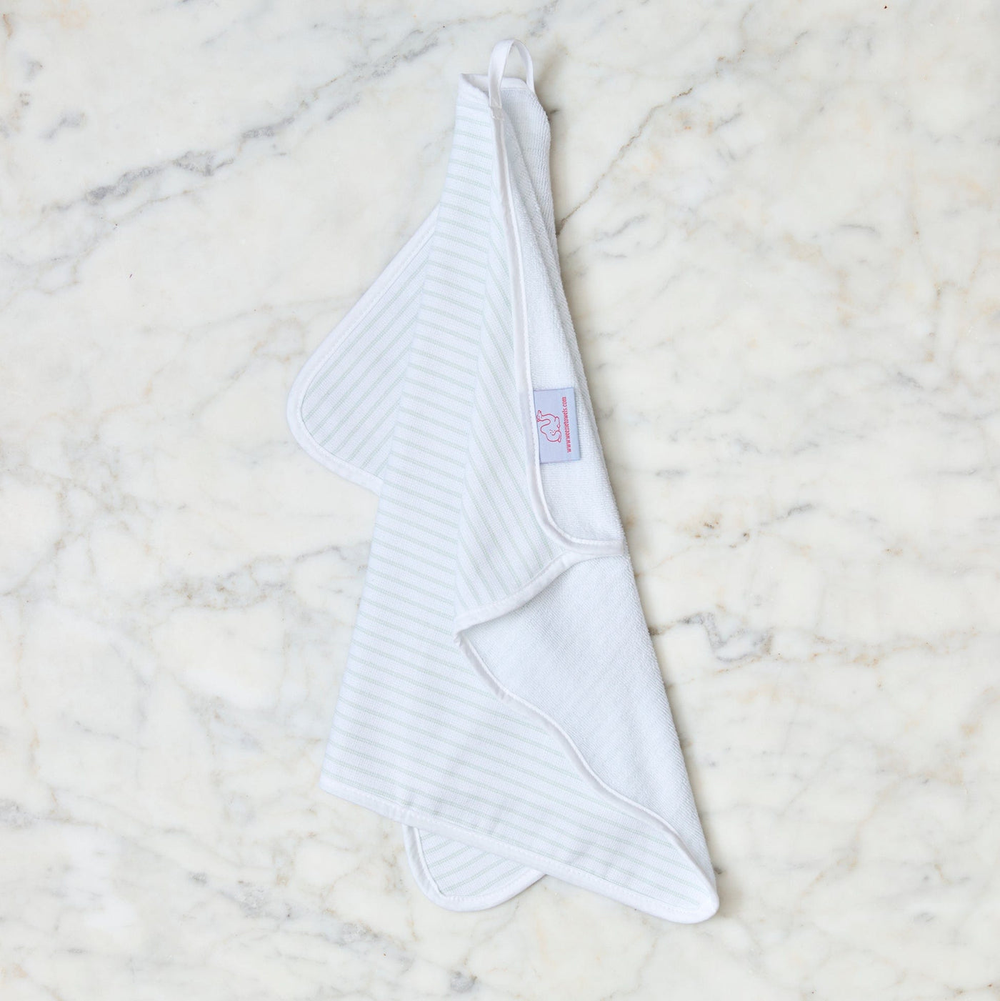 Weezie Scalloped Kitchen Towels Pair, Green Pinstripe