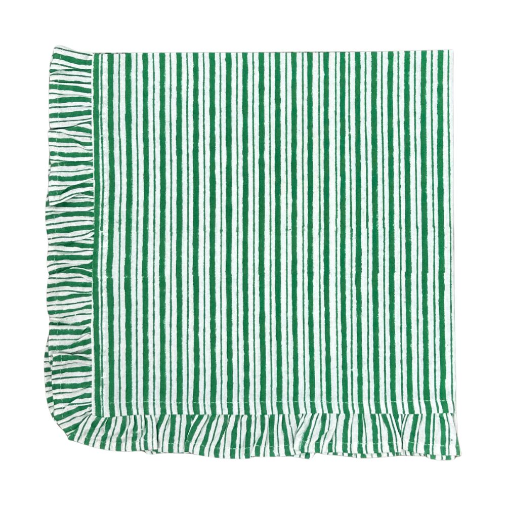 Green Stripes with Ruffle Napkins, Set of 4