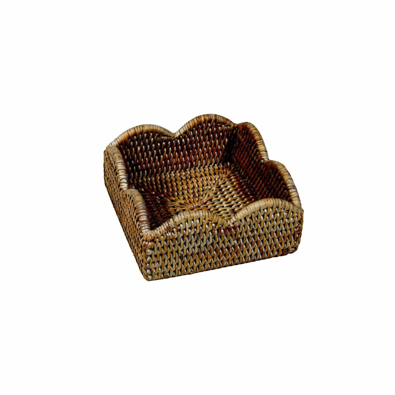 Caspari Rattan Scalloped Cocktail Napkin Holder, Natural
