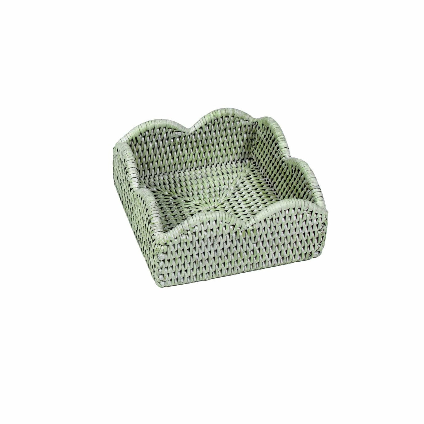 Caspari Rattan Scalloped Cocktail Napkin Holder, Green