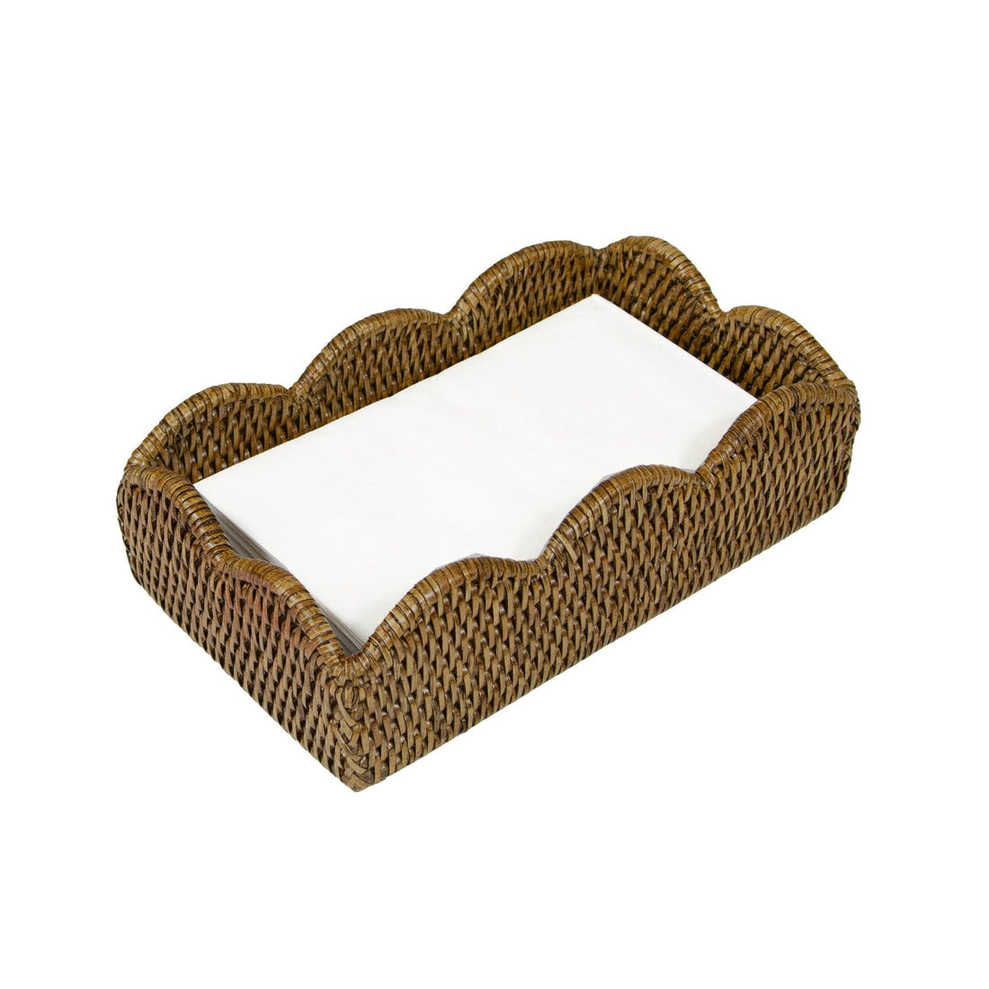Caspari Rattan Scalloped Guest Towel Napkin Holder, Natural