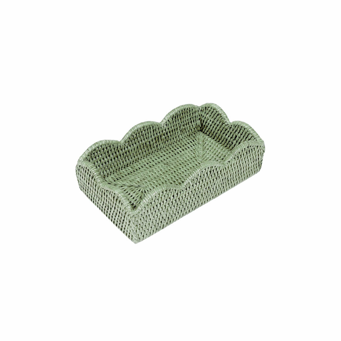 Caspari Rattan Scalloped Guest Towel Napkin Holder, Green