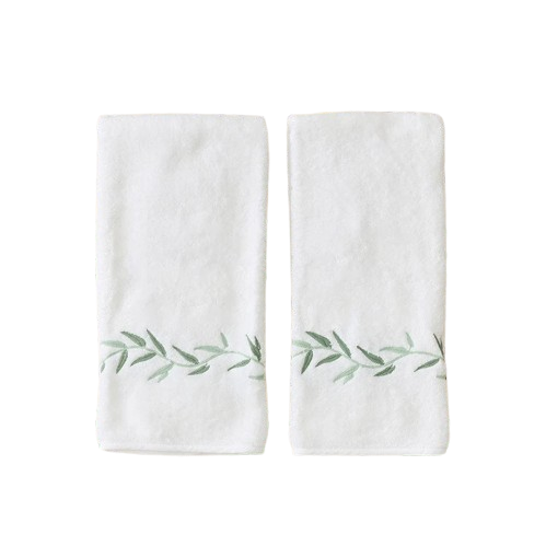 Weezie Willow Embroidered Hand Towels Pair, Green Willow