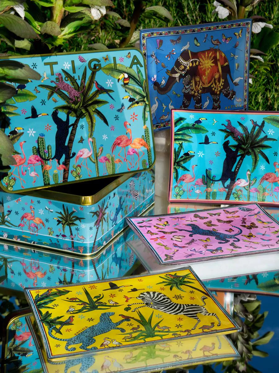 Ortigia Jungle Glass Plates in Tin, Set of 4
