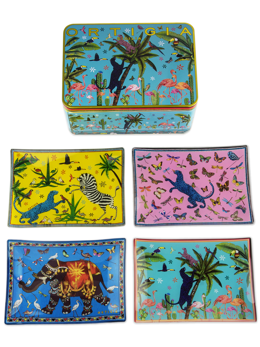 Ortigia Jungle Glass Plates in Tin, Set of 4