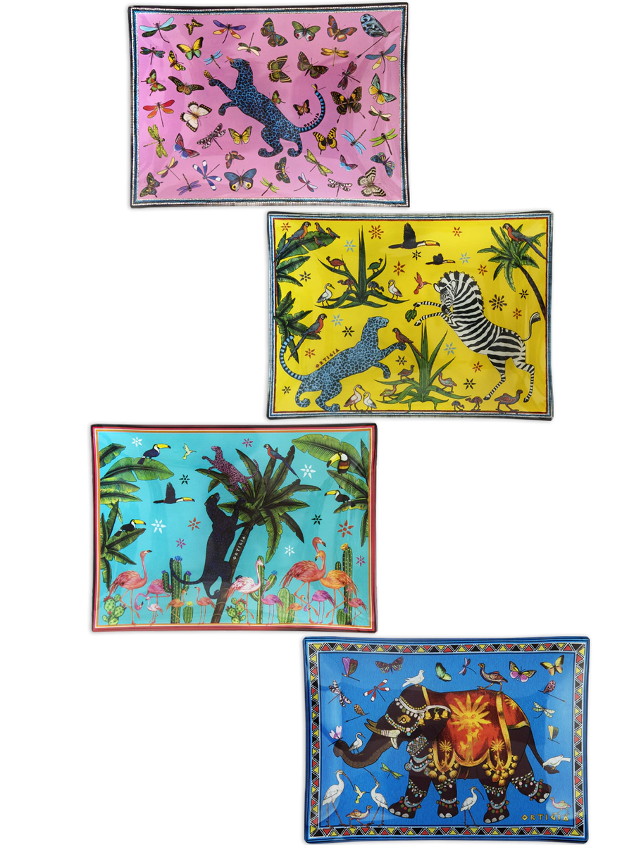 Ortigia Jungle Glass Plates in Tin, Set of 4