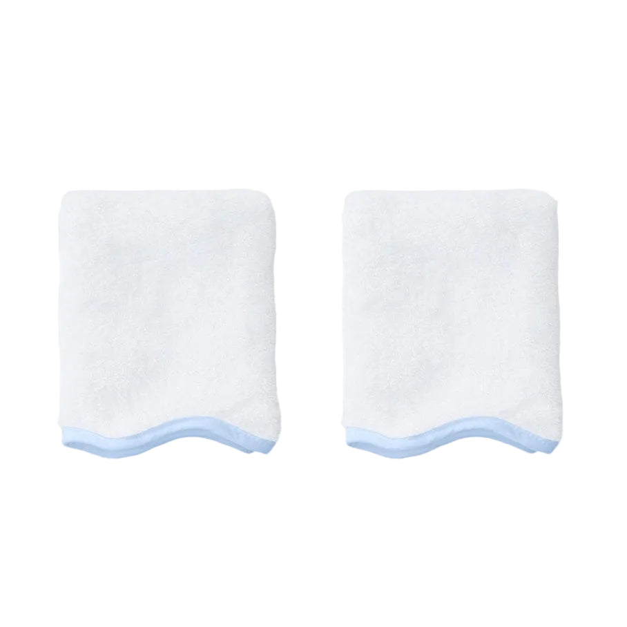 Weezie Scallop Washcloths Pair, Light Blue on White
