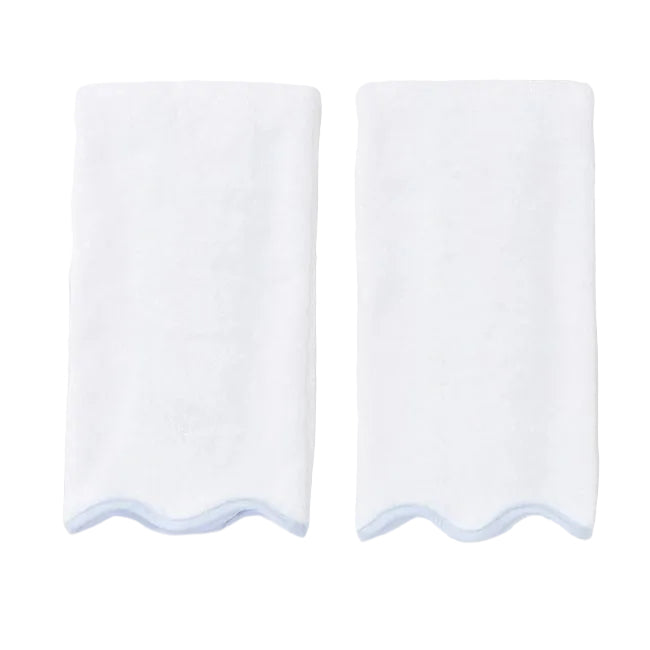Weezie Scallop Hand Towels Pair, Light Blue on White