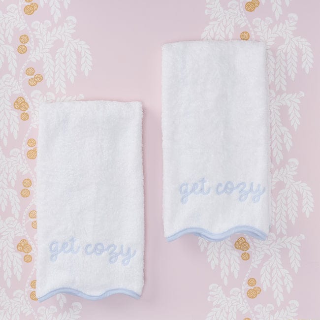 Weezie Scallop Hand Towels Pair, Light Blue on White