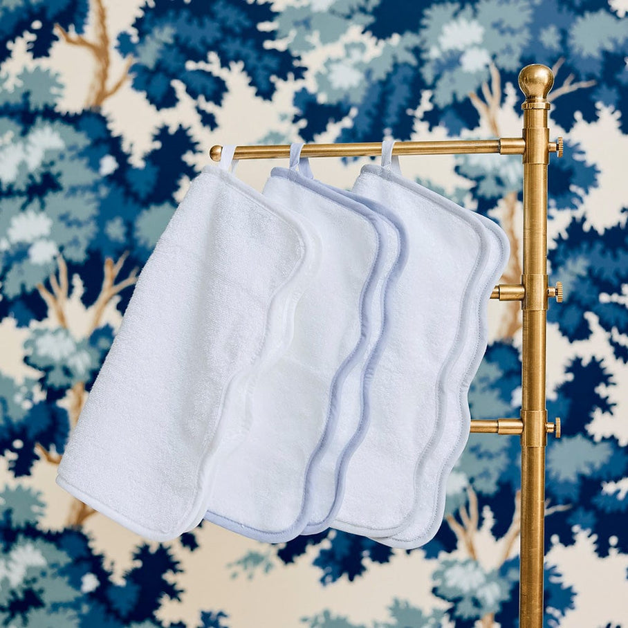 Weezie Scallop Washcloths Pair, Light Blue on White
