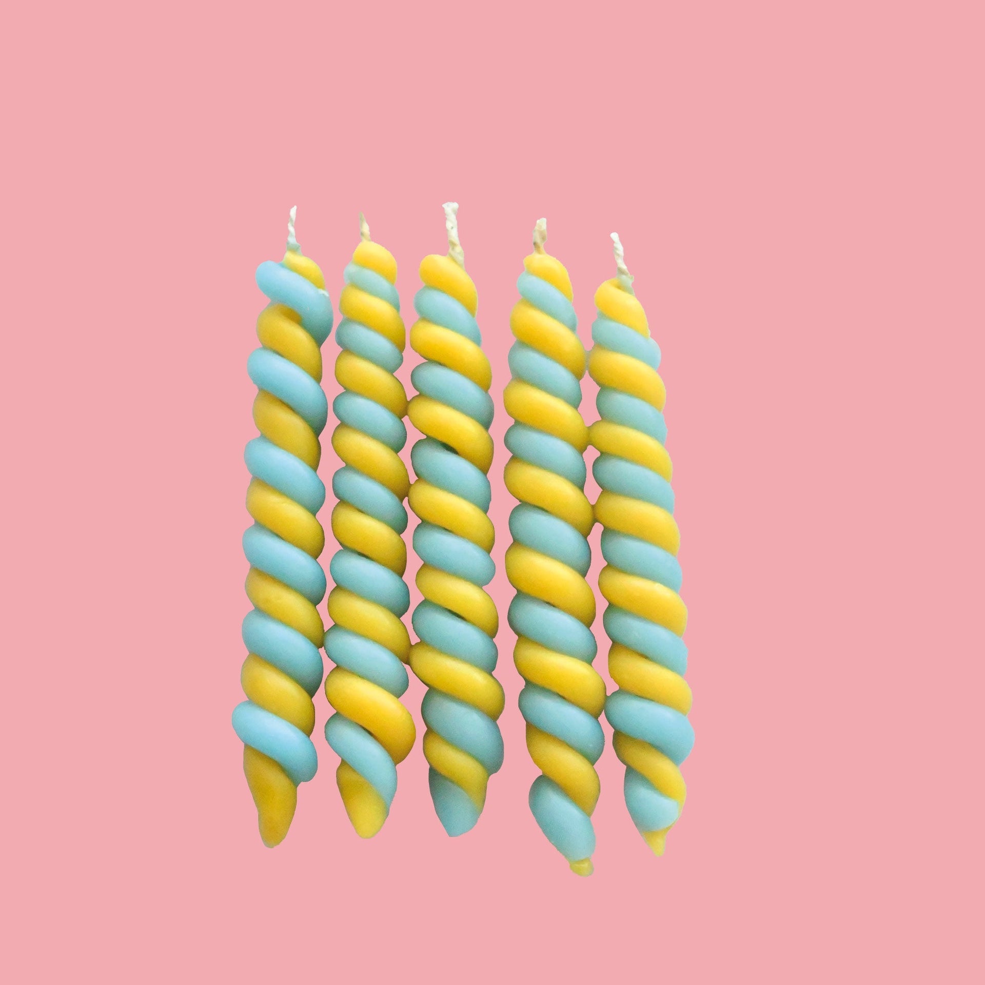 Twisted Yellow & Blue Cake Candle, Set of 5