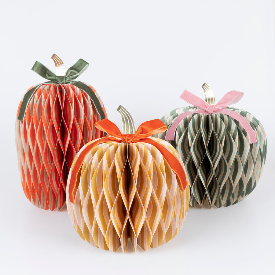 Meri Meri Fall Stripe Paper Honeycomb Pumpkins, Set of 3