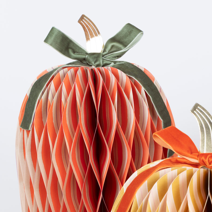 Meri Meri Fall Stripe Paper Honeycomb Pumpkins, Set of 3