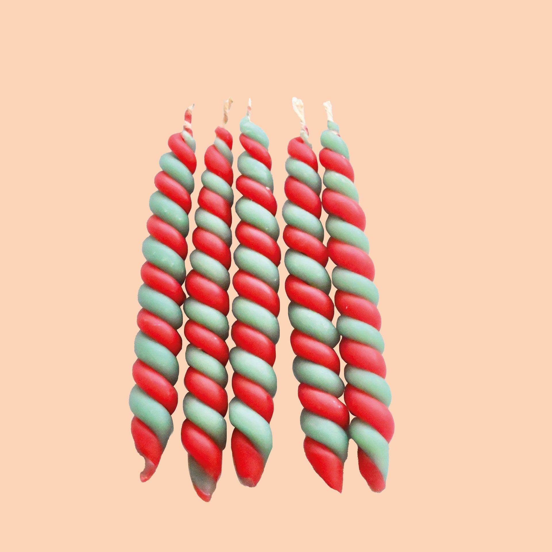 Twisted Red & Green Cake Candle, Set of 5