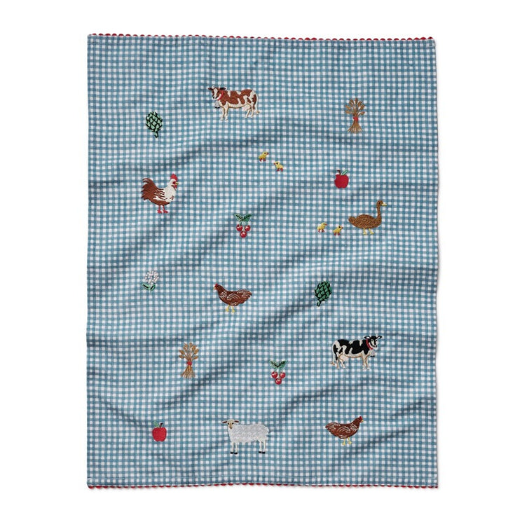 Country Farm Gingham Embroidered Tea Towel