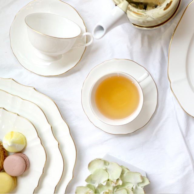 Amelie Royal Brushed Gold Rim Tea Cup & Saucer