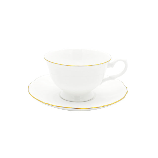 Amelie Royal Brushed Gold Rim Tea Cup & Saucer