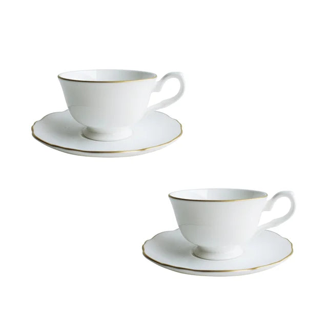 Amelie Royal Brushed Gold Rim Espresso Cups & Saucers, Set of 2