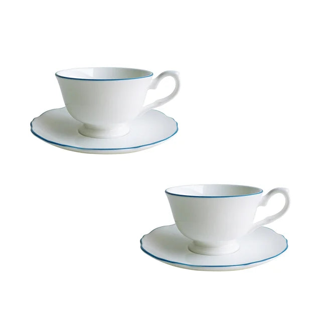 Amelie Royal Blue Rim Espresso Cups & Saucers, Set of 2