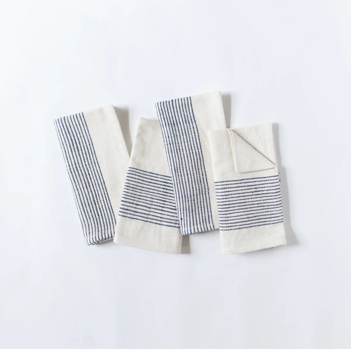 Natural with Navy Ribbed Cotton Napkin, S/4