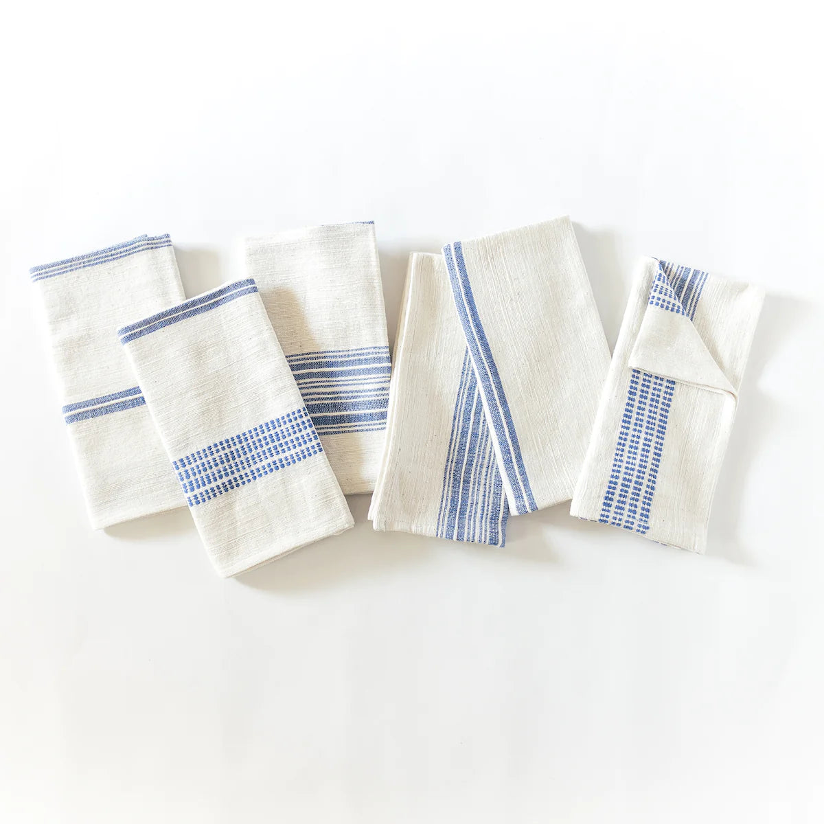 Natural with Blue Cotton Napkins, S/6