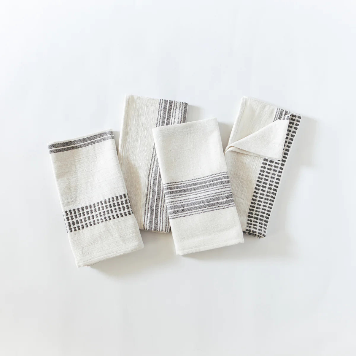 Natural with Grey Cotton Napkins, S/4