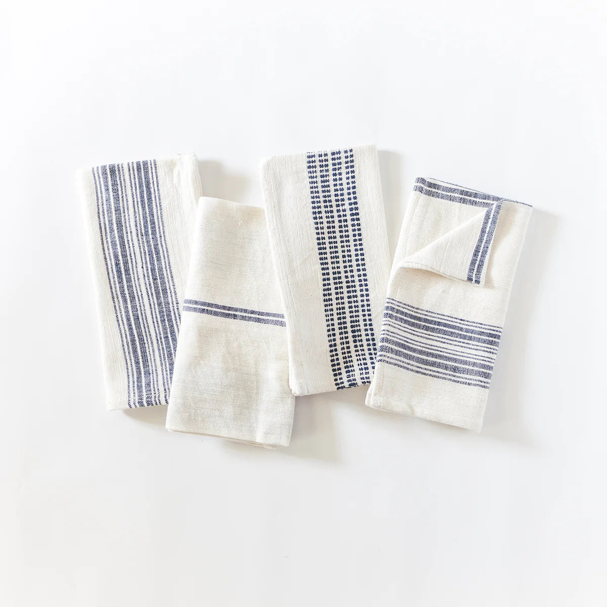 Natural with Navy Cotton Napkins, S/4