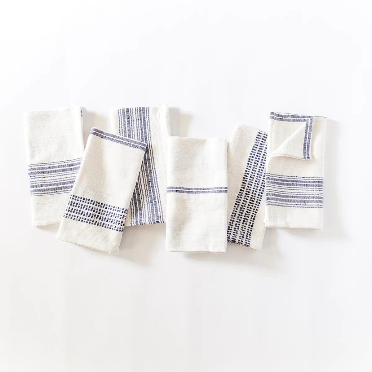 Natural with Navy Cotton Napkins, S/6