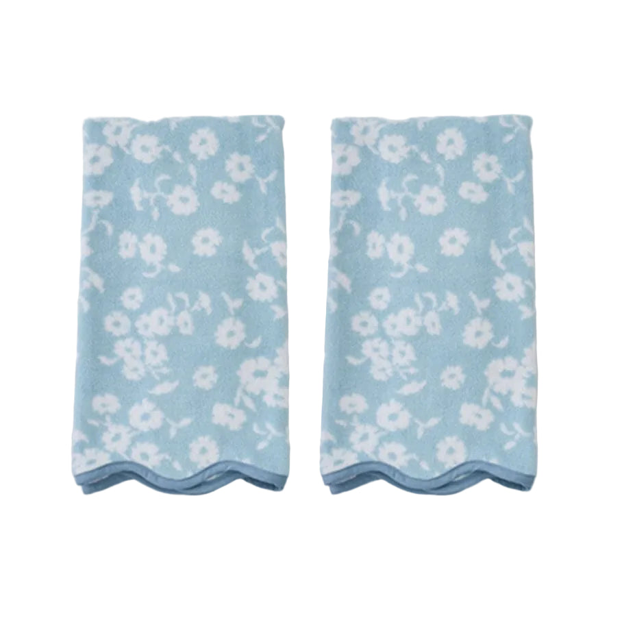 Weezie Patterned Scallop Hand Towels Pair, Sea Glass Margot