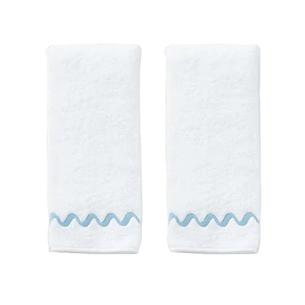 Weezie Wave Embroidered Hand Towels Pair, Spa Blue Wave