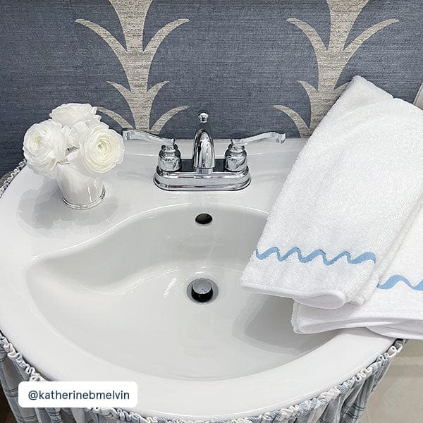 Weezie Wave Embroidered Hand Towels Pair, Spa Blue Wave