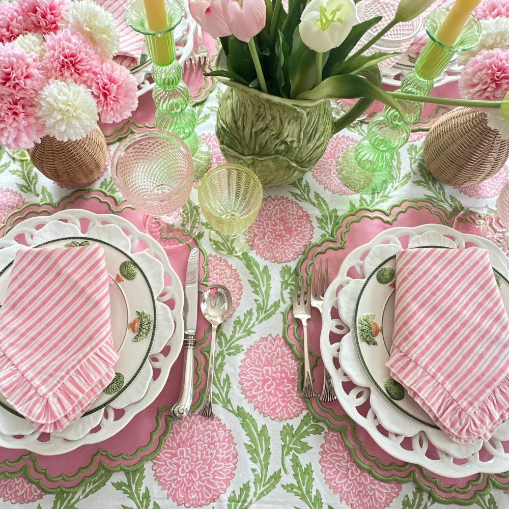 Pink Stripes with Ruffle Napkins, Set of 4