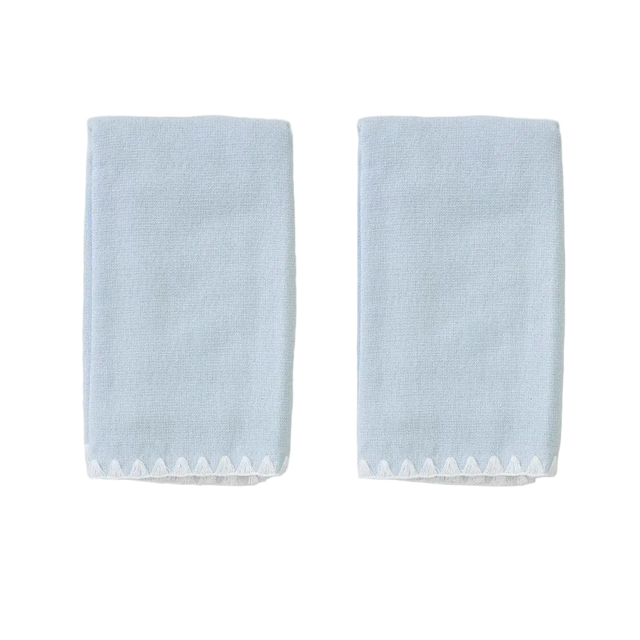 Weezie Stitched Edge Powder Bath Towels Pair, White on Light Blue