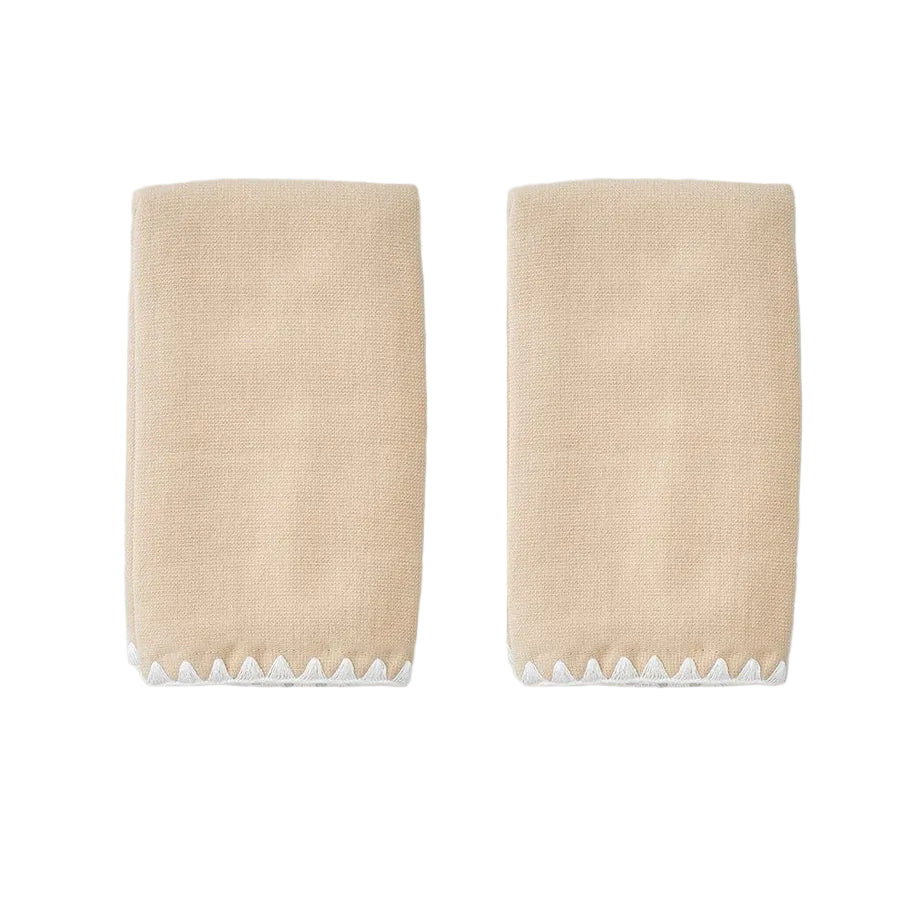 Weezie Stitched Edge Powder Bath Towels Pair, White on Sand