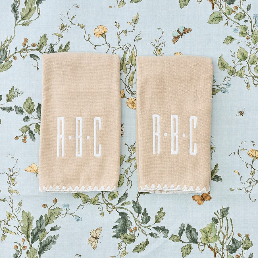 Weezie Stitched Edge Powder Bath Towels Pair, White on Sand