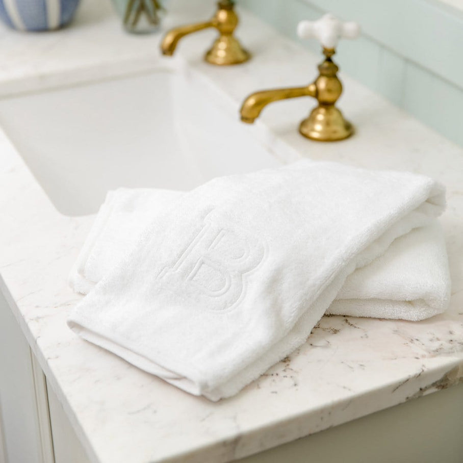 Weezie Signature Hand Towels Pair, White on White