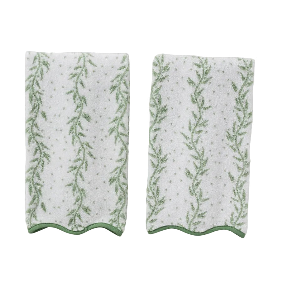 Weezie Patterned Scallop Hand Towels Pair, Willow