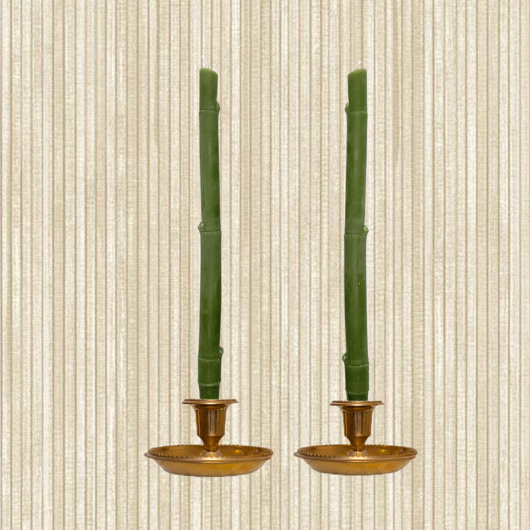 Pair of Green Bamboo Taper Candles