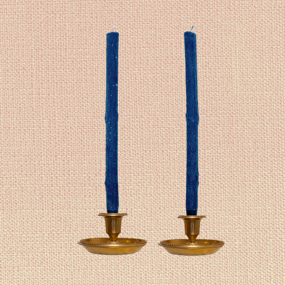 Blue Twig Taper Candles, Pair
